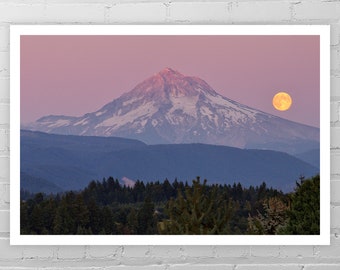 Mount Hood Photo/Portland Photography/Nature Photo Print/Oregon Art Print/Full Moon Mountain Picture/Pacific Northwest Wall Décor
