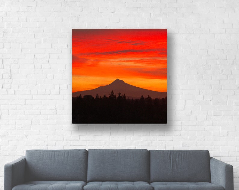 Mountain Sunrise Photograph Hood Sunrise Nature Photography, Portland Oregon Photo, Mount Hood Photo, Wall Decor, Canvas Gallery Wrap image 1