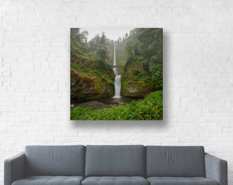 Multnomah Falls Canvas Wrap/Waterfall Wall Art/Portland Oregon Photo Print/Green Nature Wall Decor/Bathroom Art Print/Pacific Northwest Art