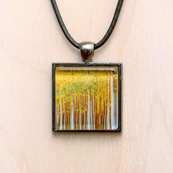 Autumn Forest Photo Pendant/Birch Tree Necklace/Forest Jewelry/Tree Jewelry/Yellow Tree Pendant/Birch Forest Art Pendant/Fall Color Necklace