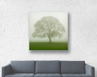 Nature Photography "The Solitary One" Oak Tree Photo, Fog Photo, Winter Tree Picture, Lone Tree, Wall Decor, Tree Print, Canvas Gallery Wrap