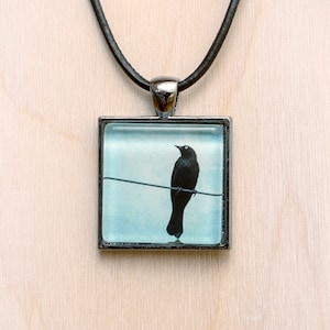 Black Crow Jewelry/Blue Crow Pendant/Blackbird Necklace/Black Bird Pendant/Crow Necklace/Crow Charm/Birder Gift/Bird Necklace/Bird Jewelry