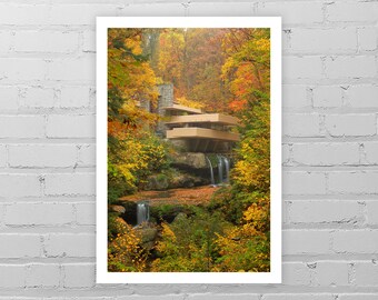 Frank Lloyd Wright Print/Fallingwater Print/Nature Photography Print/Mid Century Modern Art Print/Architecture Print/Architect Wall Decor