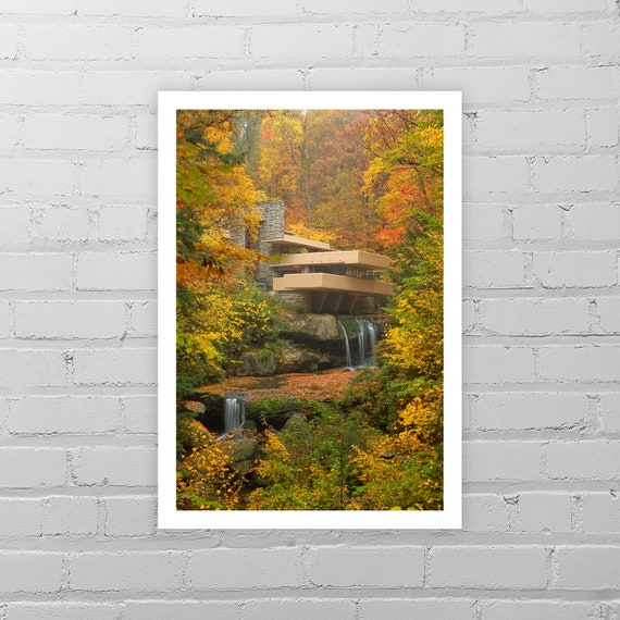 Frank Lloyd Wright Print Fallingwater Nature Photography Mid Century Modern Art Architecture Architect Wall Decor