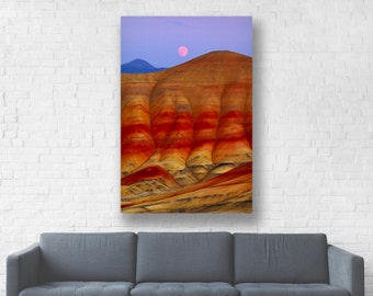 Desert Full Moon Nature Photography "Painted Hills Moonrise" Desert Photo Print Desert Picture Oregon Picture Oregon Photo Canvas Wall Art