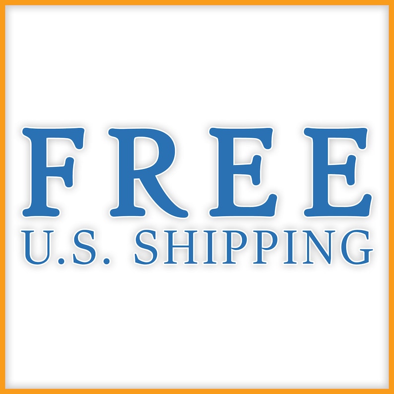 Op de afbeelding: Blauwe tekst op een witte achtergrond met de tekst "FREE U.S. SHIPPING".