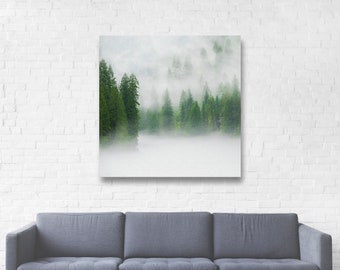 Foggy Forest Canvas Wrap/Woodland Photo Print/Pine Tree Picture/White Fog Nature Photography/Cabin Art Print/Large Square Wall Art/Idaho Art