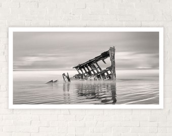 Panoramic Beach Wall Art/Peter Iredale Shipwreck Astoria Oregon Coast/Neutral Ocean Wall Décor/Nautical Home Decor/Sea Shore Photo Print