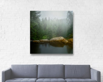 Idaho Forest Photography/Fog Hot Springs Canvas Wrap/Bathroom Wall Decor/Zen Art Print/Relaxing Spa Art/Hot Tub Picture/Rustic Wall Hanging