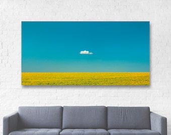 Lone Cloud Art Canvas Wrap/Sunflower Wall Decor/One Cloud Sunflower Picture/South Dakota Landscape Panorama/Minimalist Wall Art/Nature Photo