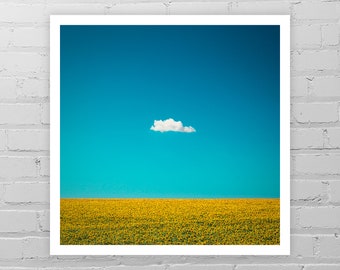 Lone Cloud Sunflower Photo Print/Minimal Modern Wall Décor/Cloud Art Print/Sunflower Art/Cloud Photo/Sunflower Field Picture/Happy One Cloud