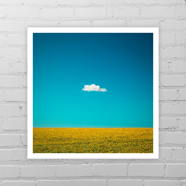 Lone Cloud Sunflower Photo Print/Minimal Modern Wall Décor/Cloud Art Print/Sunflower Art/Cloud Photo/Sunflower Field Picture/Happy One Cloud