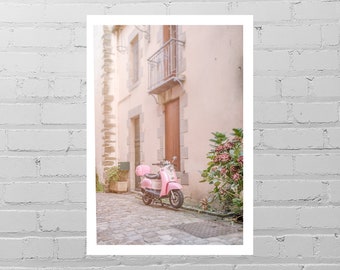 Pink Scooter Photo Print/Vespa Art Print/France Photography/Travel Wall Art/France Wall Décor/Woman Vespa Picture/Girl Moped French Street