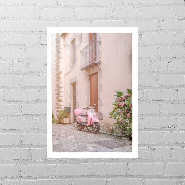 Pink Scooter Photo Print/Vespa Art Print/France Photography/Travel Wall Art/France Wall Décor/Woman Vespa Picture/Girl Moped French Street