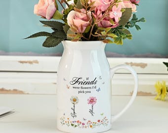 Personalized Friendship Floral Ceramic Vase,Custom Birth Month Flower Vase,Friendship Gifts for Sister/Besties/Best Friend,Decor Gift