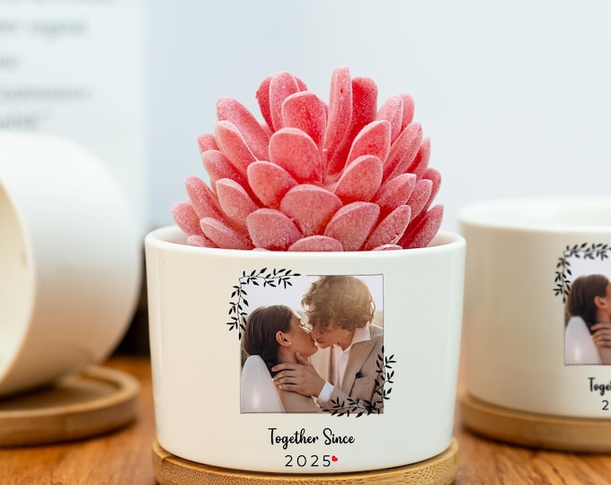 Custom Photo Plant Pot,Personalized Gift for Her,Photo Gifts,Gifts for Wife,Anniversary Gifts,Wedding Plant Pot,Newly Engaged Couple Gift