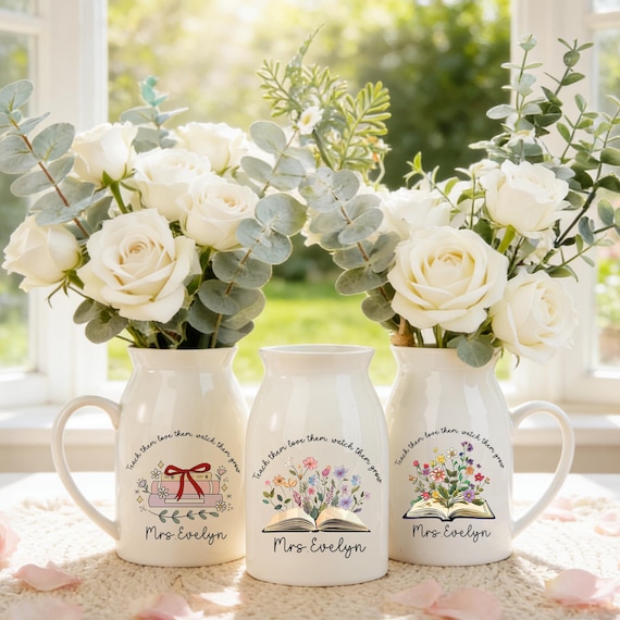 Personalized Flower Vase For Teacher,Gift for Teaching Assistant,,Teacher Appreciation Gift,Coworker Boss Vase,Leaving School Ceramic Vase