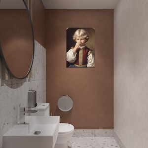 Funny Renaissance Style Bathroom Wall Art, Boy Holding His Nose, Quirky Humorous Decor, Instant Download, Toilet Art Decor, Retro WC sign