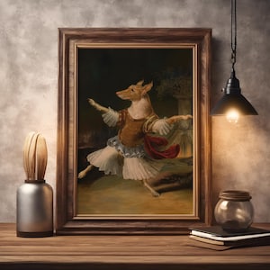 Vintage Renaissance Dancing Dog Portrait Whimsical Animal Wall Art Printable Funny retro dog lover gift idea poster for download