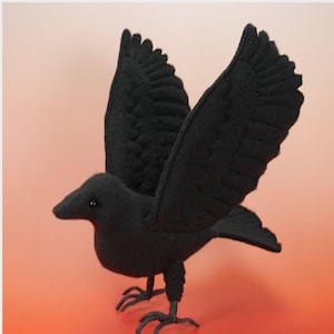 Crow Sewing Pattern, Gothic Quilted Fleece Bird PDF, Poseable Wired Wings & Feet, Standing and Flying Crow Plush Pattern