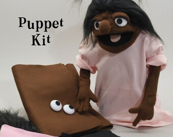 Puppet Kit for Hand and Rod Puppet, includes Pattern and video tutorial, brown skin human puppet materials