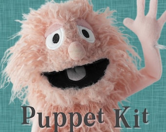 Pink Monster Puppet Kit, Materials to make a Hand and Rod Puppet for Yab Pattern with mongolian faux fur