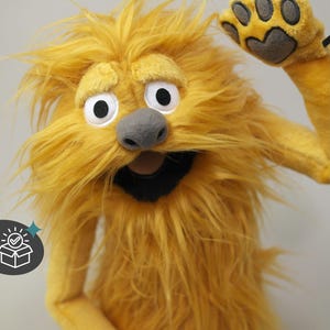 Orange Fur Monster Puppet, Hand and Rod Style - Professional, Washable, with removeable arm rods