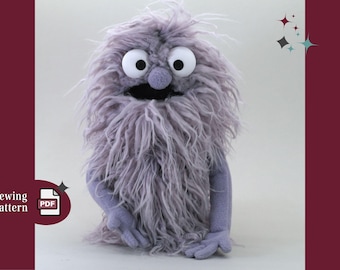 Furry Monster Puppet PDF Sewing Pattern - The Beasley Puppet with fabric ball eyes