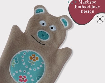 In the Hoop Teddy Bear Hand Puppet Pattern - ITH Machine Embroidery Design - Great Baby Shower Gift, Bath Mitt Puppet, Children's toy