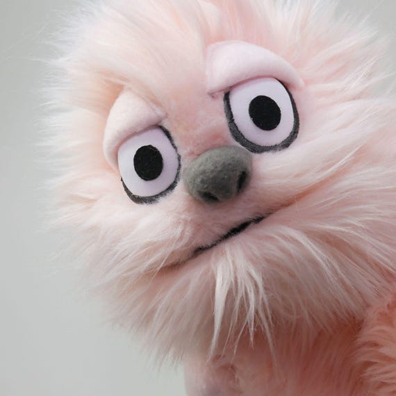 Pink Furry Monster Puppet, Hand and Rod Style - durable and machine washable