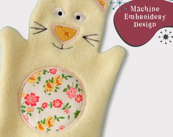 In the Hoop Kitty Cat Hand Puppet Pattern - ITH Machine Embroidery Project - Great Baby Shower Gift, Bath Mitt Puppet, Children's toy