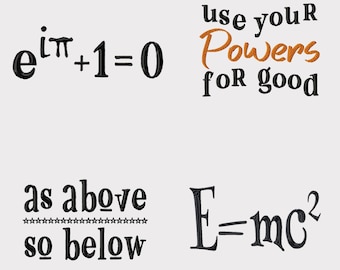 Spooky Text and Equations Machine Embroidery Designs for Witchy, Math, Halloween, Hermetic, Einstein, Euler