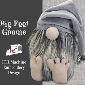 In the Hoop Barefoot Gnome Pattern Machine Embroidery Design in 5 sizes 4x4 5x7 6x10 7x11 8x12 for Holiday and Home Decor or Gift