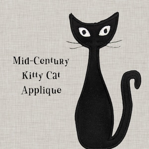 Mid-Century Modern Cat Applique Machine Embroidery Design for Mod Kitty in Four Sizes