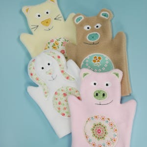 Animal Hand Puppets: Pig, Bunny, Bear, Kitty ITH Embroidery Designs