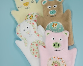 Animal Hand Puppets: Pig, Bunny, Bear, Kitty ITH Embroidery Designs