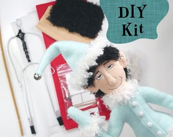 DIY Poseable Elf Kit, materials to make your own embroidered fleece and fur elves with wire armature, choose custom elf options