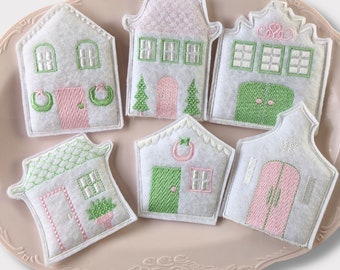 In the Hoop Puffy House Felties Machine Embroidery Design set of 6 homes