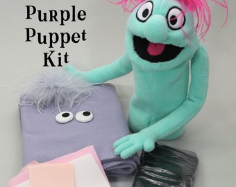 DIY Puppet Kit, lavender with feather plume, hand and rod puppet supplies to make your own puppet, includes pattern and video tutorial