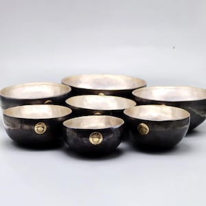 Silver Plated New Moon Singing Bowl Set of Seven - Set Of seven Chakra Tibetan Singing Bowls-Chakra Balance-Meditation-Holistic wellness