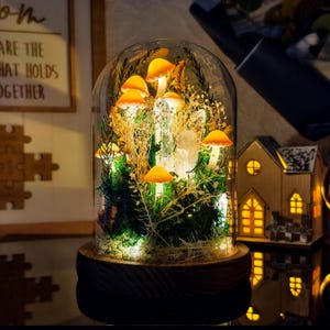 Enchanted Fairy Mushroom Night Light with Crystals, Miniature Forest Terrarium Decor, LED Fantasy Plant Desk Lamp, Unique Handmade Gift