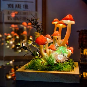 Enchanted Mushroom Forest Night Light, Cute Mushroom Lamp for Home Decor, Mushroom idea Unique Birthday Gifts, Real Moss & Dried Florals