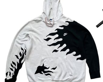 Flames Fire Reworked Nike Hoodie (XL) Custom Upcycled Hoodie
