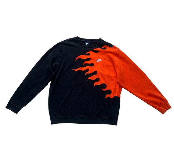Flames Fire Reworked Nike Sweatshirt L Custom Upcycled Jumper Unique Nike Jumper Etsy UK