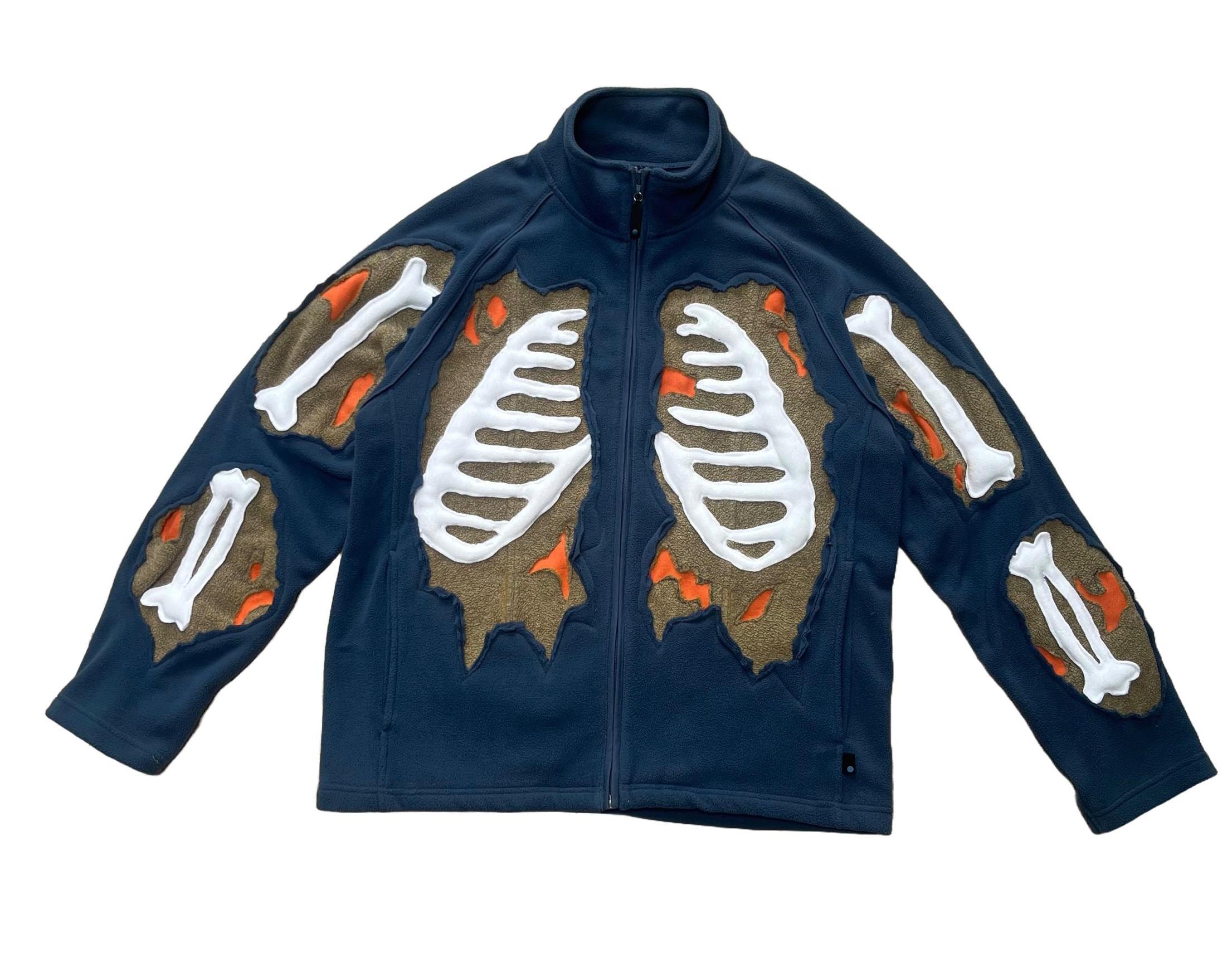 Skeleton Bones Reworked Zip up Fleece (XL) | Custom Upcycled