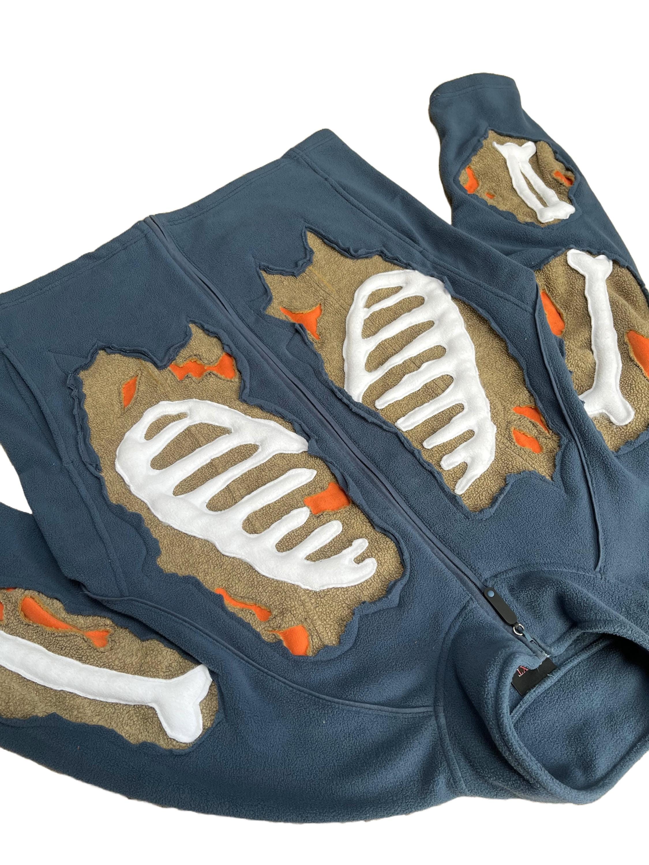 Skeleton Bones Reworked Zip up Fleece (XL) | Custom Upcycled