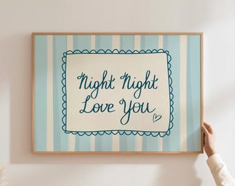Impression de nuit, nuit d'amour, sans cadre coquette bleu marine, art mural positif, décoration de chambre à coucher, décoration de chambre de bébé tendance, impressions horizontales mignonnes