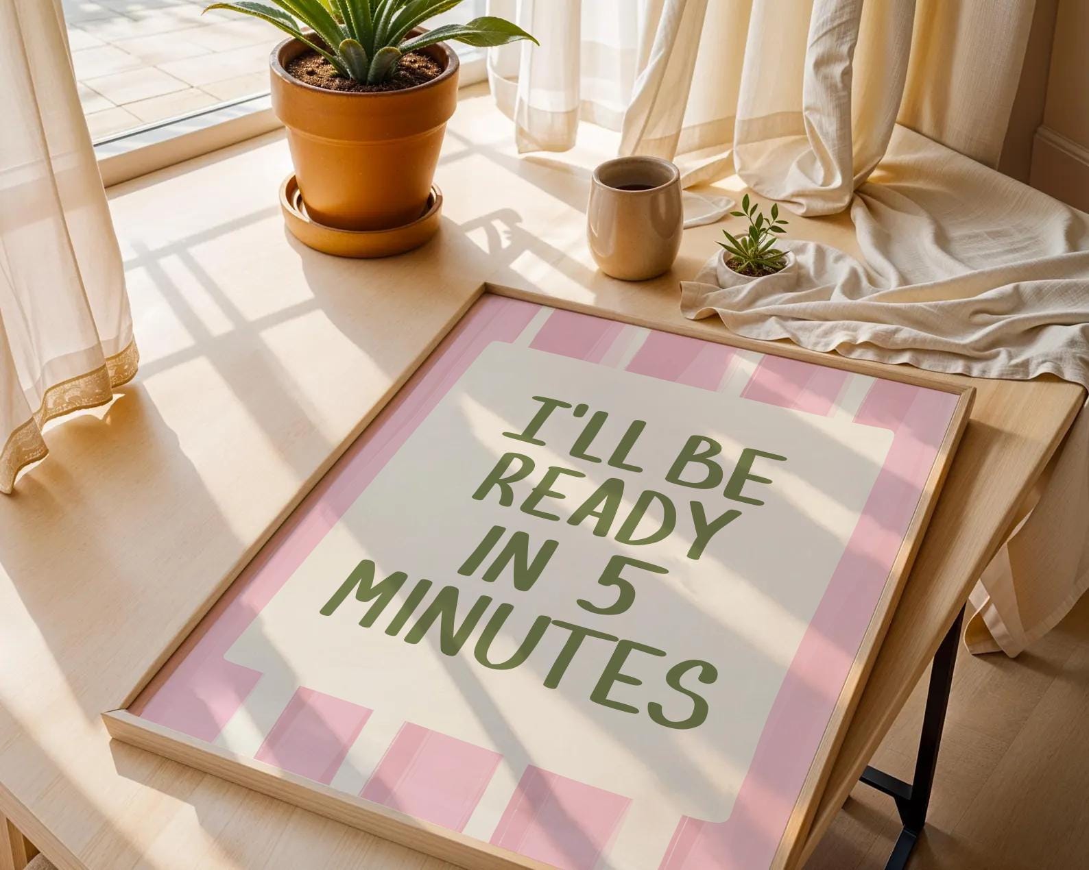 Picture of I'll Be Ready in 5 Minutes Print Sage Boho Green Bathroom Print Trendy ...