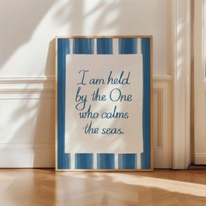 Christian Wall Art Horizontal Coastal Beach Art Fisherman Aesthetic Blue Striped Wall Art Christian Affirmation Art Print Housewarming Gift