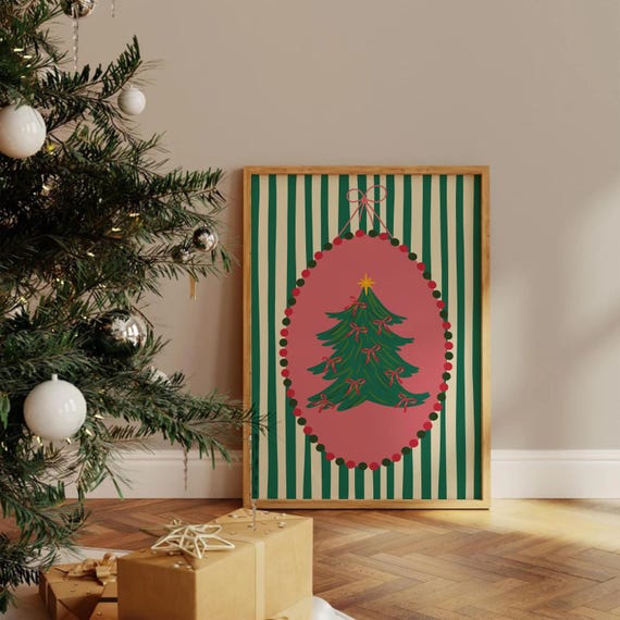 Kokette rosa Weihnachtsbaum-Druck Preppy Weihnachtswand-Kunst wunderliche Weihnachtsdruck-trendige Feiertags-Wand-Kunst Süßer Weihnachtskunst-Druck UNGERAHMT